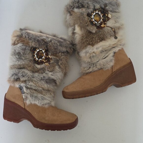 NIS | Beaded Rabbit fur boots Suede Rubber Outer Sole Italian Sz 36 - Picture 1 of 6